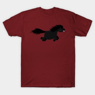 Cute running black Shetland pony cartoon illustration T-Shirt